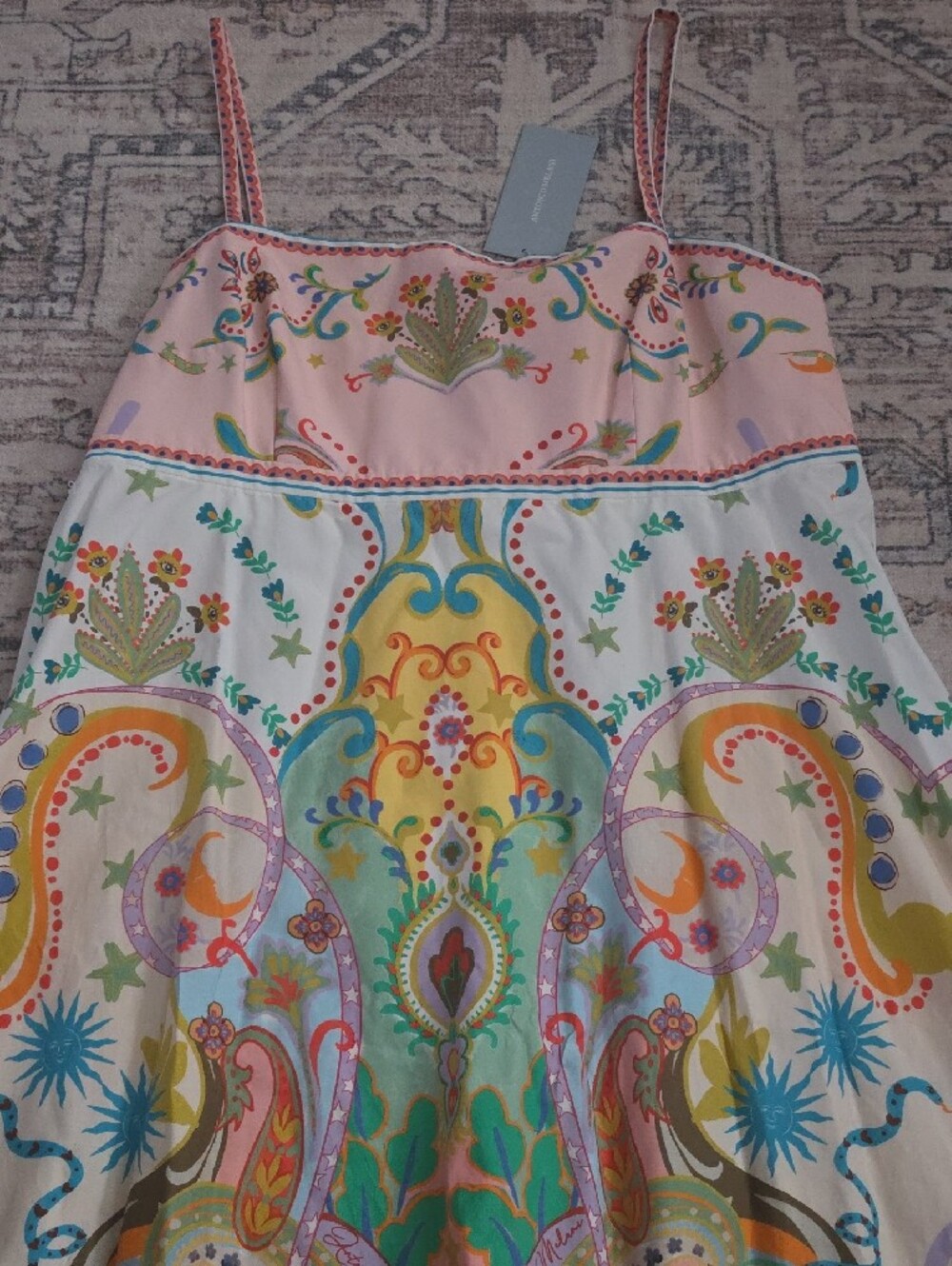 NWT ANTONIO MELANI Multicolor Paisley-Floral Spaghetti-Strap Dress Womens Sz 14 - Picture 2 of 10